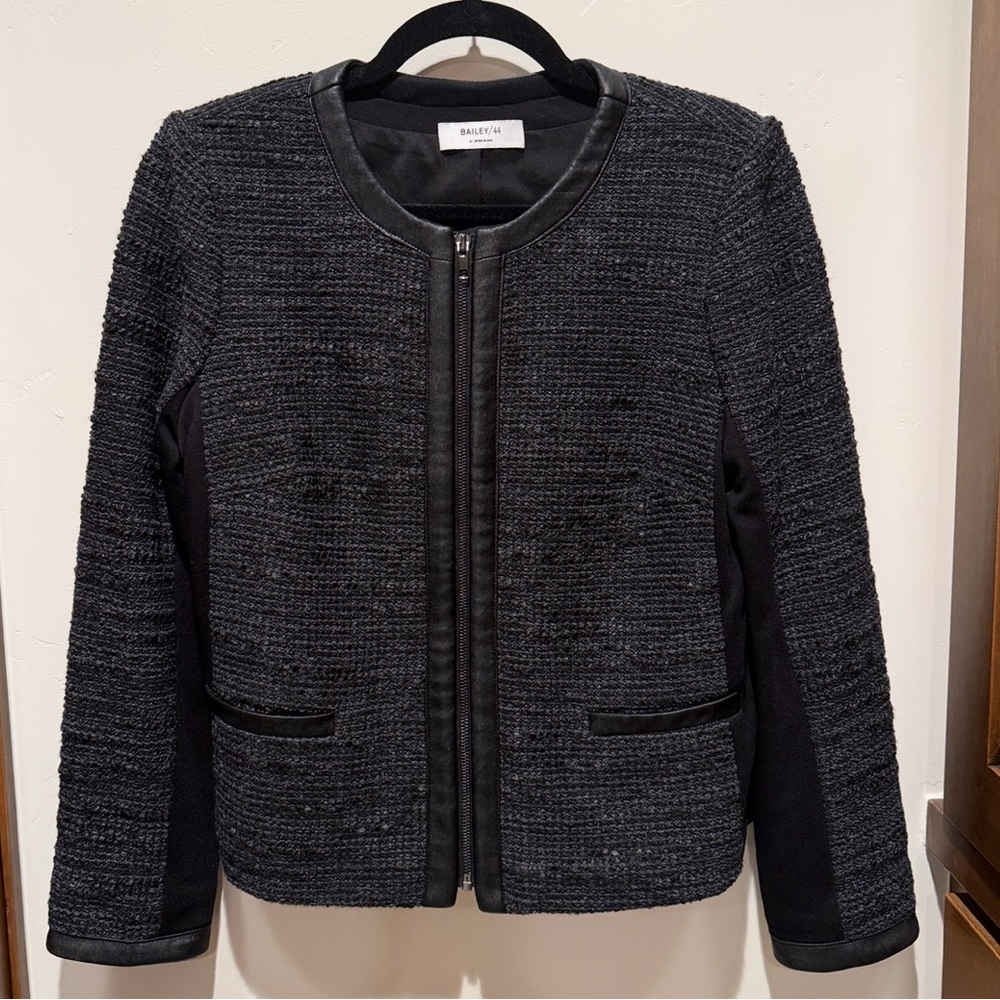 Bailey44 Edith Jacket Black tweed style w/ faux leather lining style size 6 NWOT